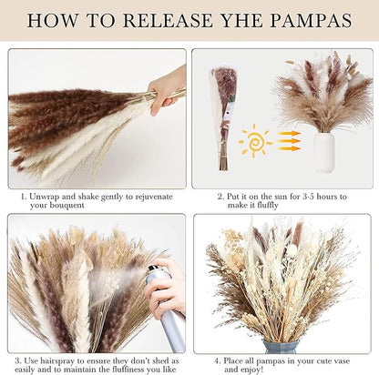 Dried Pampas Grass Decor 115 PCS Dried Plants,Dried Flowers Natural pompas Floral for Wedding, Boho Decor , Home, Rustic Party, Baby Shower Arrangement Centerpiece Table Decorations