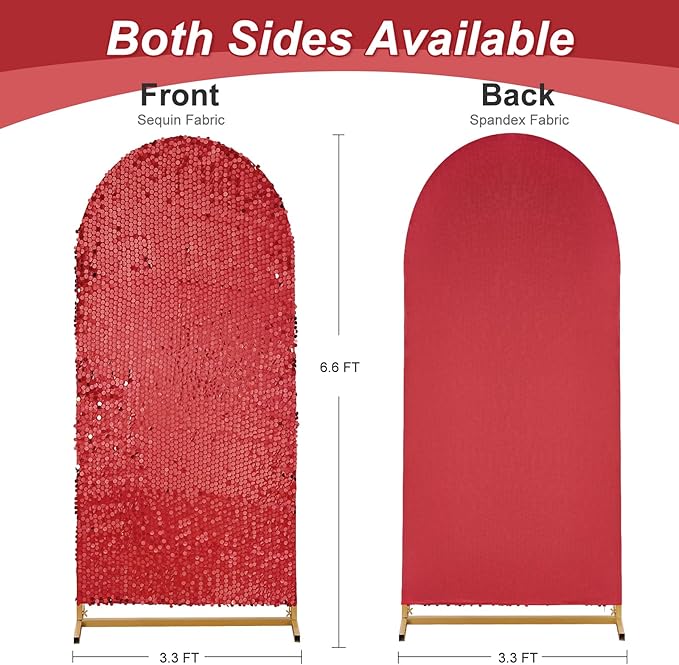 Red Sequin Arch Covers 6.6FT Spandex Fitted Arch Backdrop Cover Wedding Arch Covers for Party Celebration Baby Shower Event Decoration