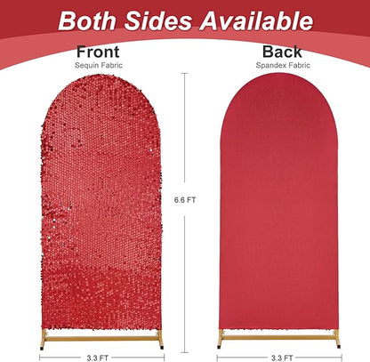 Red Sequin Arch Covers 6.6FT Spandex Fitted Arch Backdrop Cover Wedding Arch Covers for Party Celebration Baby Shower Event Decoration