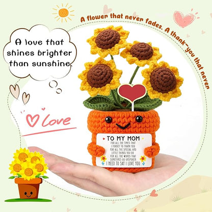Mini Sentimental Gifts for Mom – Handmade Crochet Sunflower Mothers Day Birthday Gifts for Mom from Daughter Son Thank You Appreciation Gift You Are Loved Positive Reminder Christmas Stocking Stuffers