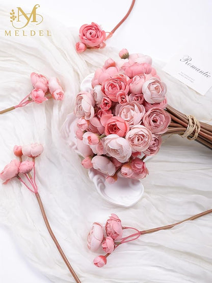 Meldel 32Pcs Ranunculus Artificial Flower, Faux Dusty Rose Ranunculus Flowers for DIY Bouquet, Mini Roses Bulk Fake Peony Wedding Filler Flowers for Centerpieces Arrangements Bridal Shower Decorations