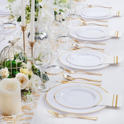 SUT 175 PCS Plastic Plates,Plates Disposable Heavy Duty for 25 Guests, Disposable Plates for Party, Plastic Disponsable plates including Party plates and Cups and Napkins Sets