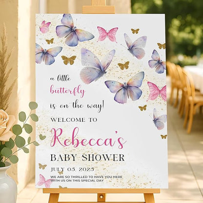 Personalized Baby Shower Welcome Sign For Outdoor, A Little Butterfly Is On The Way Baby Shower Sign, Butterfly Gender Decorations, Baby's Due Date Calendar Welcome Signs