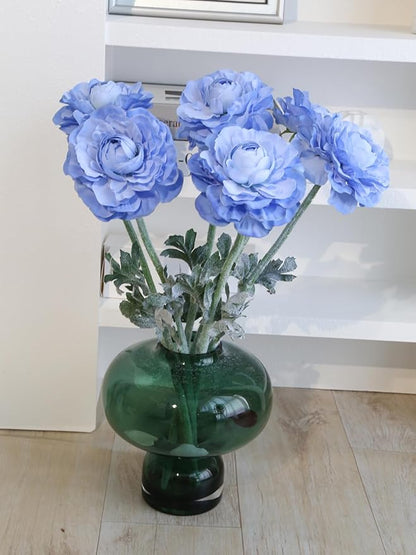 6Pcs Blue Ranunculus Artificial Flowers 19.7’’ Silk Ranunculus Flowers Realistic Faux Peonies for Wedding Bouquet Home Party Garden Outdoor Decoration(Blue)