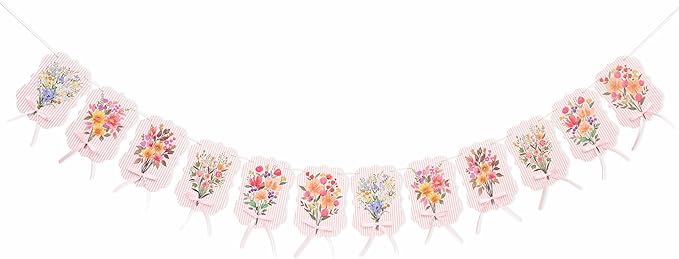 Floral Baby Shower Decorations Garland - Baby in Bloom Bow Banner, Flowers Baby Clothes Banner for Gender Reveal, 1st Birthday, Anniversary Party Backdrop
