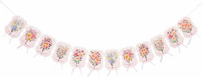 Floral Baby Shower Decorations Garland - Baby in Bloom Bow Banner, Flowers Baby Clothes Banner for Gender Reveal, 1st Birthday, Anniversary Party Backdrop