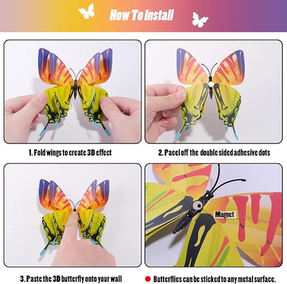 SAOROPEB 3D Butterfly Wall Decor, 24 Pcs Double Layer Butterfly Decorations for Party Decorations Locker Decor Refrigerator Decal, Reusable (Multicolor)