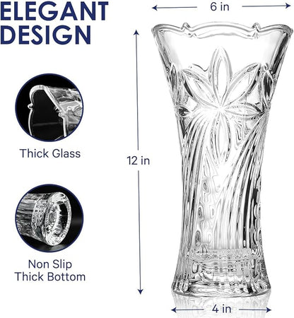 CS Crystal Vase 12-inch high, Coconut Flower Design, for Flowers & Decor. Lovely Nice Shiny Piece. Perfect as a Gift, Suitable for All Occasions.