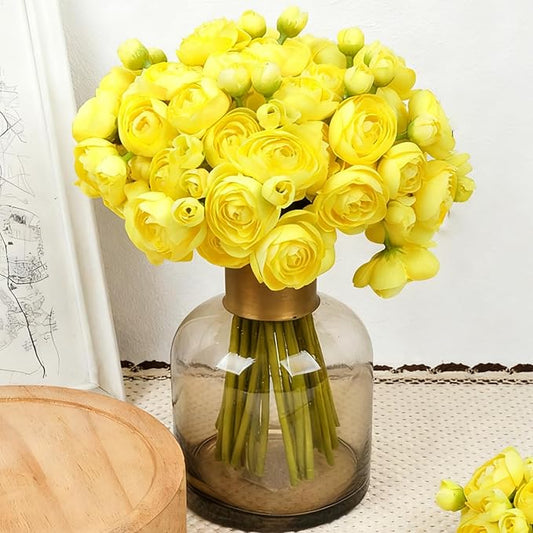 ASTRYAS 18Pcs Ranunculus Artificial Flowers, Yellow Faux Silk Mini Peony Flowers Fake Peonies Wedding Flowers DIY Bouquet for Centerpieces Arrangements Bridal Shower Decorations