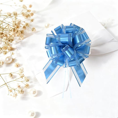 10-Pack Turquoise Blue Pull Bows for Gift Wrapping - 6 Inch Reusable Ribbon Bows, Large Instant Floral Decor Bows for Wedding, Christmas, Birthday Decor, Gift Basket & Party Decorations