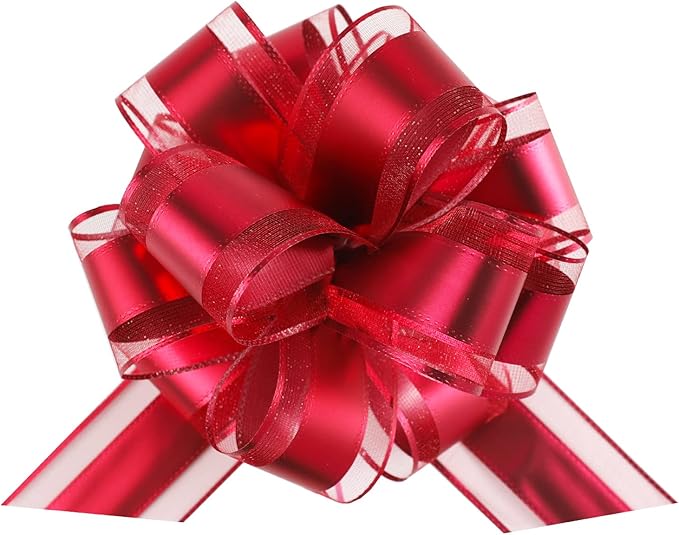 12 Pieces Pull Bow Wrapping Pull Bow Ribbon Pull Bows for Wedding Baskets,6 Inches Diameter Gift Bows, Large Bows for Presents. (Wine red)