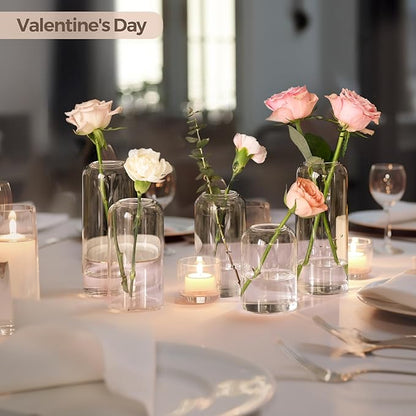 ComSaf Small Flower Vase Set of 15, Glass Bud Vases in Bulk, Clear Vases for Flower, Decor Centerpiece for Bathroom, Decorative Vases for House Warming, Valentines' Day, Mother's Day, Thanksgiving Day