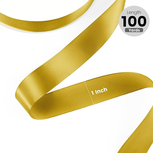 1" x 100 Yards Satin Ribbon - Dark Gold Silk Ribbon with Spool - Ideal for Gift Wrapping, Floral Bouquets, Crafts, Wedding Party Decorations, Christmas and Sewing Projects