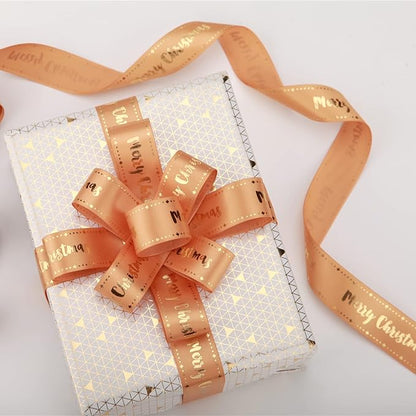 Merry Christmas Ribbon 10 Yards 1Inch Wide Black Satin Ribbons with Gold Printed Gift Ribbon for Craft Packing, Gift Wrapping, DIY Craft, Christmas Party Supplies