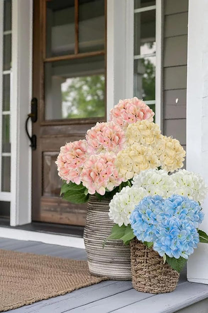 Hollyone 6 Pcs White Hydrangea Artificial Flowers with Stems Silk Faux Hydrangea White Fake Flowers for Home Indoor Outdoor DIY Floral Wedding Flower Bouquets Kitchen Table Centerpiece Decor