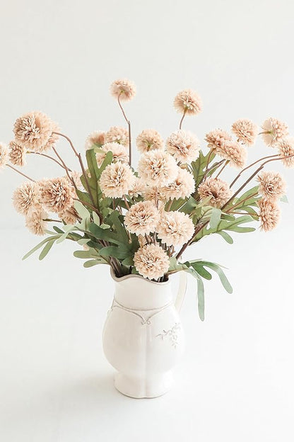 Floroom 6pcs Beige Faux Silk Mums Artificial Flowers, Bulk Fake Small Mini Chrysanthemums with Stems for DIY Champagne Wedding Centerpieces Floral Arrangements Vase Fillers Home Decorations