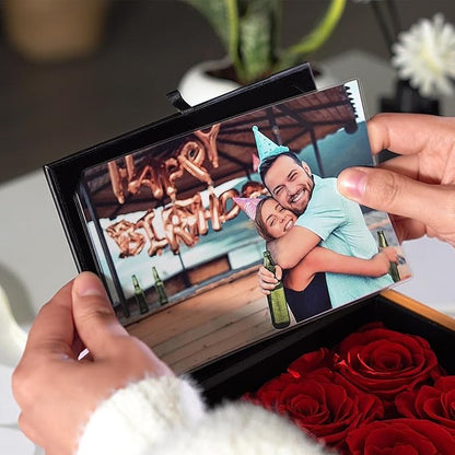 ADDWel Preserved Rose Gift Box with 4x6 Photo Frame, Romantic Flower Gifts for Women, Wife or Girlfriend, 6 Eternal Roses for Delivery on Christmas, Birthday, Anniversary, Valentine’s Day