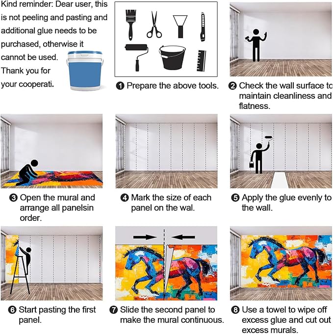 Abstract Horse Wall Mural, Colorful Horse Art 3D Wall Murals, Bold Abstract Animal Wallpaper Mural, for Living Room Bedroom Large Wallpaper Indoor Decor 78.7" W x55.1 H