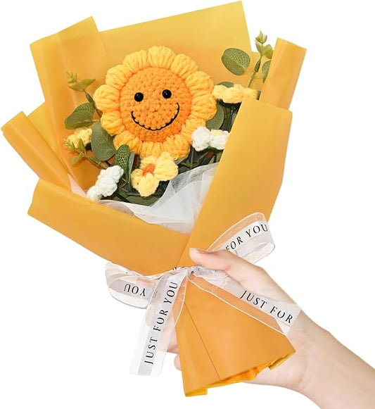 Handmade Crochet Flower Bouquet – Finished Knitted Sunflower & Daisy Flowers, Faux Floral Arrangement, Ready-to-Gift for Mother’s Day, Teachers, Graduation, Birthday, Wedding, Home & Office Décor
