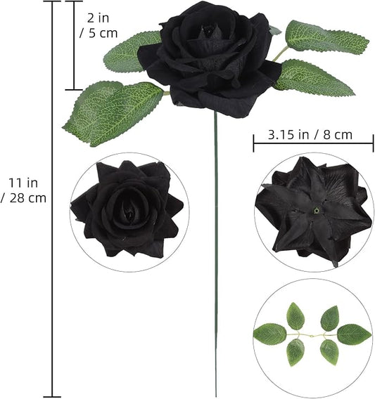 Fake Black Roses Artificial Flowers 16pcs Velvet Artificial Roses Black Flowers 3.15" Silk Roses for Bridal Bouquet Wedding Flowers for Floral Centerpieces Home Party Decor