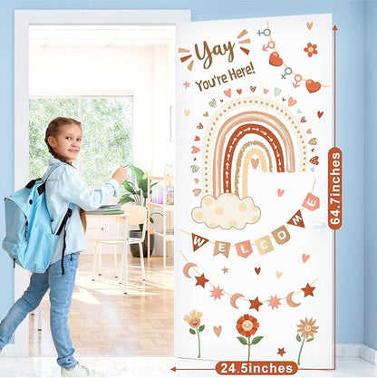 Welcome Classroom Welcome Signs Decals Boho Rainbow Bulletin Board Vinyl Stickers Peel and Stick Kids Nursery Decals for Front Door Wall Decors Yay You're Here Decor for Daycare Toddler Teacher Supply