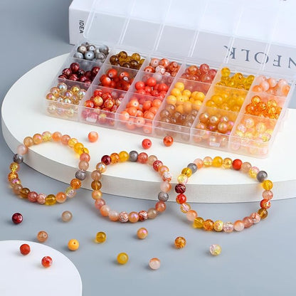 DUQGUHO 8mm Orange Glass Beads for Jewelry Making & DIY Crafts - 360PCS, Round, Modern, Loose Beads