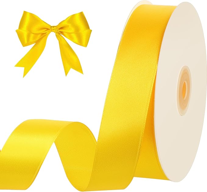 Yellow Ribbon 1 Inch 50 Yards Yellow Satin Ribbon for Fall Decor Harvest Party Gift Wrapping Baskets Bows Bouquet Crafts Christmas Decorations