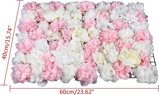 Eapmic 6Pcs 23.62"x 15.74"x 0.79" Artificial Flower Wall Panels,Flower Wall Mat Silk Flower Panels for Outdoor Garden Backyard Fence Fence Privacy Screen and Indoor Wall Decor(White+Pink)