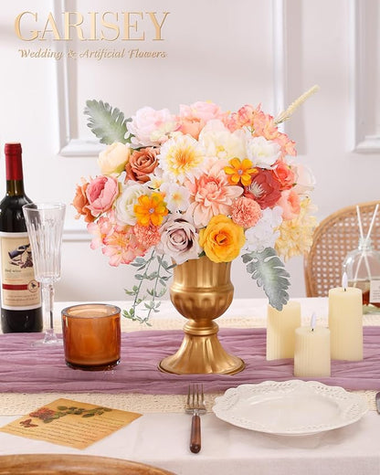 Artificial Flowers Combo, Mix Silk Flowers Roses, Peonies, Dahlias with Stems for DIY Wedding Bridal Bouquet, Baby Shower, Table Centerpieces, Home Decor, Floral Arrangements-Champagne Powder