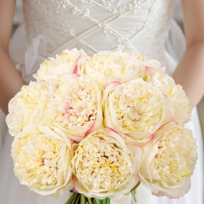 U'Artlines 2 Bouquet 10 Heads Artificial Peony Silk Flower Leaf Home Office Wedding Party Festival Bar Decor (Champagne)