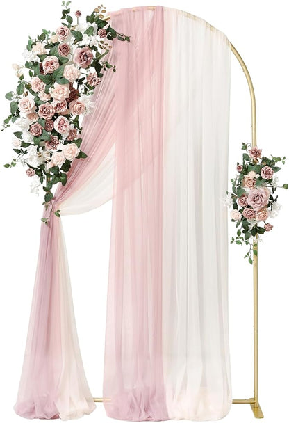 Ling's moment Wedding Arch Backdrop Stand with Flowers - 7.2FT Metal Arch Frame with Drapes for Ceremony Decor - Artificial Floral Birthday Party, Bridal Shower, Outdoor Garden, Pink Dusty Rose, Gold