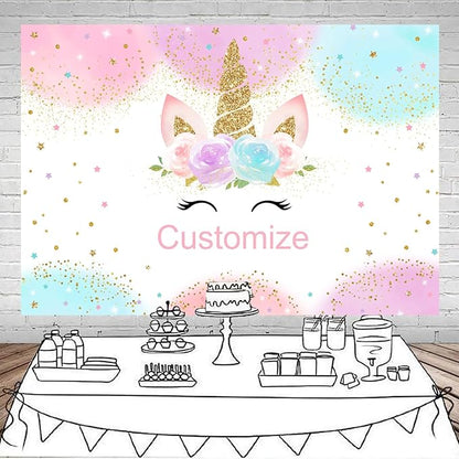 Mocsicka Custom Rainbow Unicorn Backdrop for Girls Birthday Baby Shower Party Personalized Unicorn Backdrop Customize with Name and Photo Party Decorations