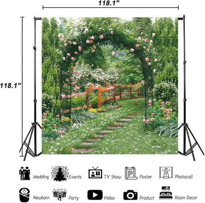 AOFOTO 10x10ft Wedding Backdrop Photography Background Romance Garden Path Beautiful Flowers Pergola Toddler Girl Portrait Scene Photo Shoot Studio Props Video Artistic