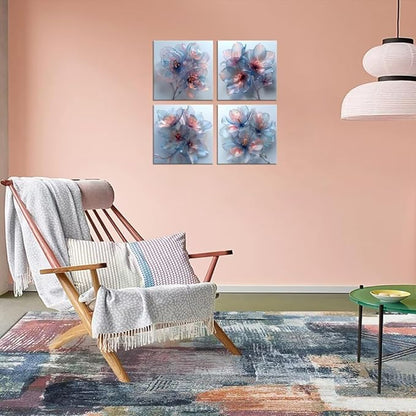 Pankila Abstract Flower Wall Art Blooming Flowers Pictures Canvas Prints Blue Pink Flower Wall Decor for Living Room Bedroom Bathroom Home Decorations Painting Framed Artwork (20''W x 20''H x 4)