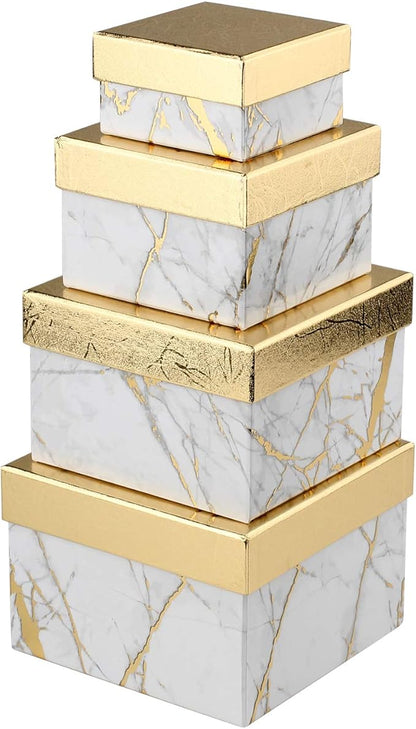 Briful Square Gift Boxes with Lids Set of 4 White Gift Box Assorted Sizes Nesting Gift Boxes for Presents Birthday Bridesmaid Wedding Valentines Christmas Party Favor Boxes