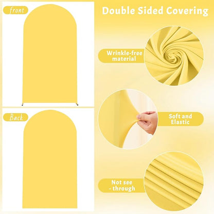 6.6FT Yellow Arch Backdrop Cover - Polyester Fitted Wedding Arch Stand Covers Round Top Chiara Arch Backdrop Cover for Birthday Party Banquet Photo Background Decoration
