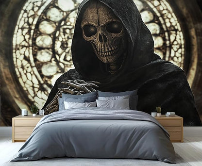 Gothic Skeleton Wall Mural, Dark Fantasy Skull 3D Wall Murals, Medieval Gothic Wallpaper Mural, for Living Room Bedroom Large Wallpaper Indoor Decor 157.5" W x110.3 H