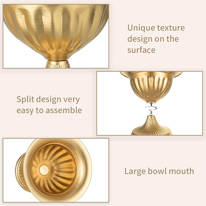 Sziqiqi Gold Metal Urn Vases: 8.6in 2 Pcs Flower Weddings Centerpieces Arrangements for Flower Compote Vase for Wedding Decorations Table Pedestal Vase Bowl for Party