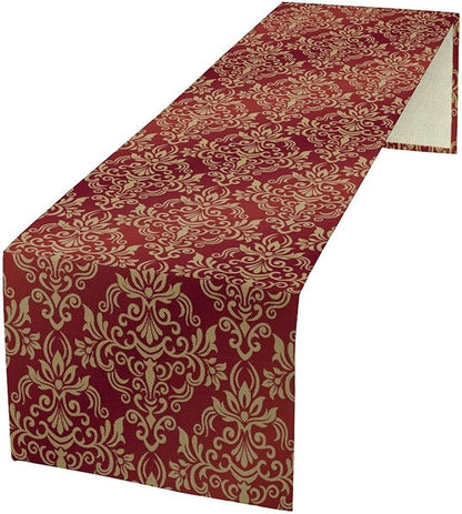 Red Damask Table Runner,Gothic Antique Victorian Floral Boho Table Runner for Home Kitchen Table Dining Garden Farmhouse Wedding Party Decor 13x60 Inch