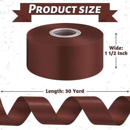 Fullive 1 1/2 Inch Brown Ribbon, 30 Yards Ribbon for Gift Wrapping, Polyester Ribbons for Flower Bouquet for Birthday Holiday Christmas Decorations DIY Bows Wrapping Bouquet Floral Arrangements