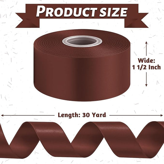 Fullive 1 1/2 Inch Brown Ribbon, 30 Yards Ribbon for Gift Wrapping, Polyester Ribbons for Flower Bouquet for Birthday Holiday Christmas Decorations DIY Bows Wrapping Bouquet Floral Arrangements