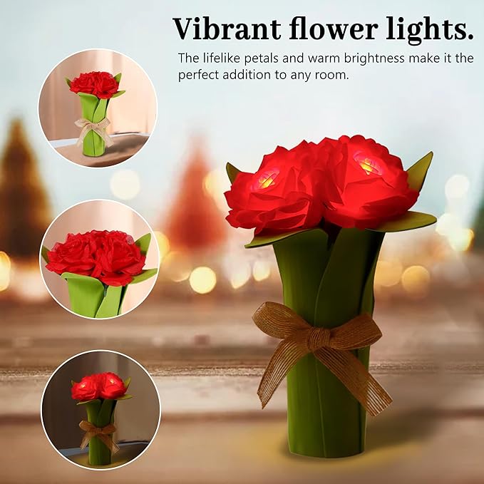 Red Rose Flower Night Light Gifts for Womens, Christmas Day Gifts for Mom Women Wife Friends Her Christmas Anniversary Birthday Gift, Perfect Ideal for Bedroom Ambiance Coffee Shop