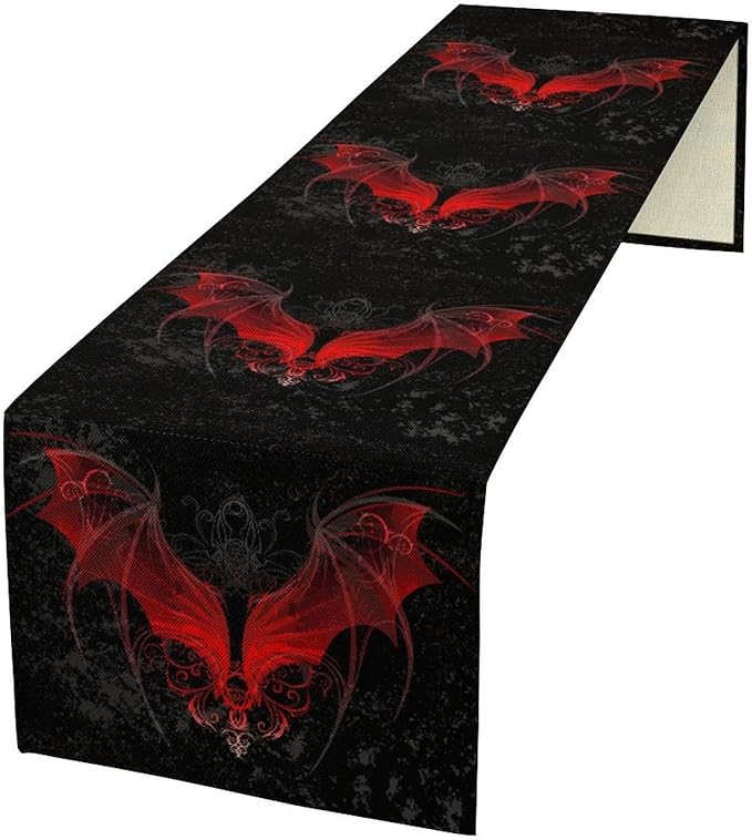 Gothic Table Runner,Red Bat Pattern Table Runner for Home Kitchen Table Dining Garden Farmhouse Wedding Party Decor 13x120 Inch