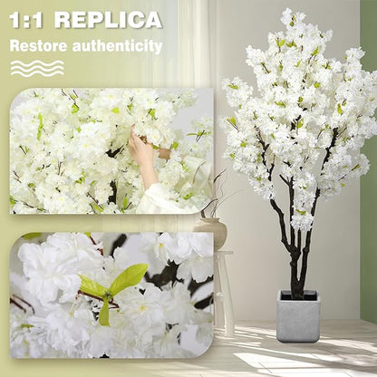 6ft Tall Cherry Blossom Artificial Tree, Handmade White Cherry Tree, Fake Flower Faux Silk Leaves Plant, Artificial Plants for Home Office Indoor Outdoor Party Wedding Christmas Decor