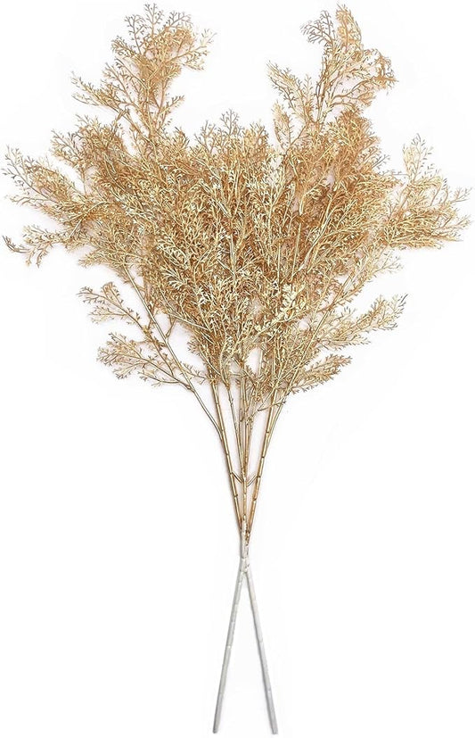 Christmas Decor Artificial Plants, PASYOU Gold Fake Antlers Plastic Grass Shrubs Leaves Indoor Outdoor Home Garden Party Hotel Verandah Wedding Event Faux DIY Decoration - 30 Inch Golden 2 Bunches