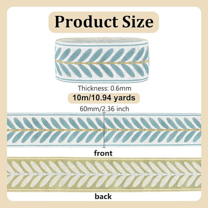 OLYCRAFT 10.9 Yards Jacquard Ribbon Trim 2.4 Inch Leaf Pattern Jacquard Polyester Ribbons Blue Leaf Jacquards Woven Embroidery Trim for DIY Sewing Crafts Handmade Bag Belts Clothing Decoration