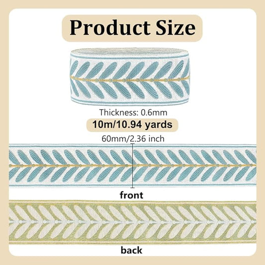 OLYCRAFT 10.9 Yards Jacquard Ribbon Trim 2.4 Inch Leaf Pattern Jacquard Polyester Ribbons Blue Leaf Jacquards Woven Embroidery Trim for DIY Sewing Crafts Handmade Bag Belts Clothing Decoration