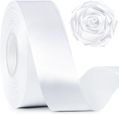 1-1/2 Inch Wide White Satin Ribbon, 50 Yards Solid Polyester Fabric Ribbon for Roses Making, Gift Wrapping, Christmas, Wedding Decorations, Crafts, Bows