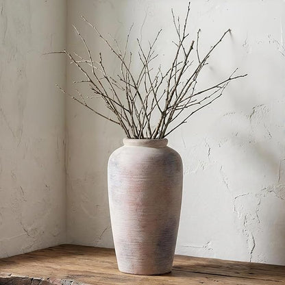 Large Rustic Ceramic Vase, 11 Inch Farmhouse Decorative Vases for Home Decor, Vintage Tall Flower Vase for Dining Table Centerpiece Living Room Kitchen Fireplace Mantle Bookshelf, Wabi Sabi Decoration