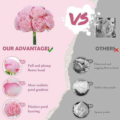10PCS Pink Realistic Artificial Flowers Peony Fake Silk for Home Office Wedding Table Centerpieces Party Festival Bar Decoration Indoor